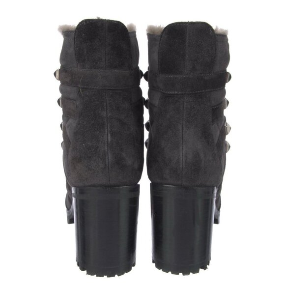 christian louboutin Authentic Gray Black Suede Leather Heel Combat Boots 8 - Picture 4 of 8